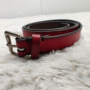 Red Leather Embossed Belt Womens M Bohemian Western Indie Romantic